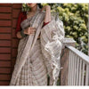 Pure Ghicha Tussar Silk Biege Saree with Running Blouse SilkMark Certified-Indiehaat