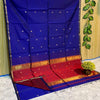 Maheshwari Silk Saree Butta Body Blue Color with golden zari weaving border and running blouse (Butta Design) - IndieHaat