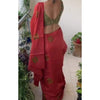 Silkmark Certified Pure Tussar Silk Embroidered Red Saree with Embroidery Colour Blouse (Tussar by Tussar)-Indiehaat