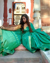 Katan Staple Silk Saree Green Color with running blouse - IndieHaat