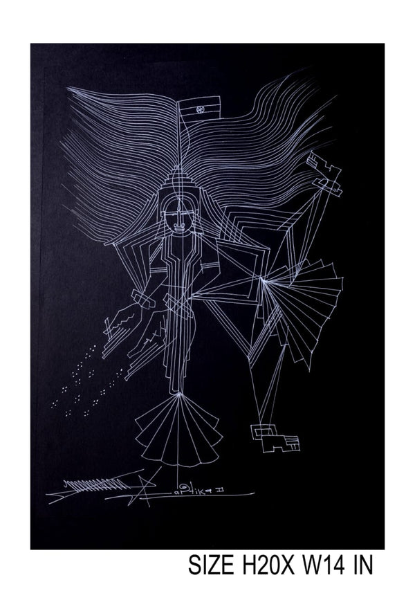 The Surpur Line Art Painting Mixed Media on Paper Unframed (Size: 22 x 16 inches) Artist: Krishna Prakash-Indiehaat