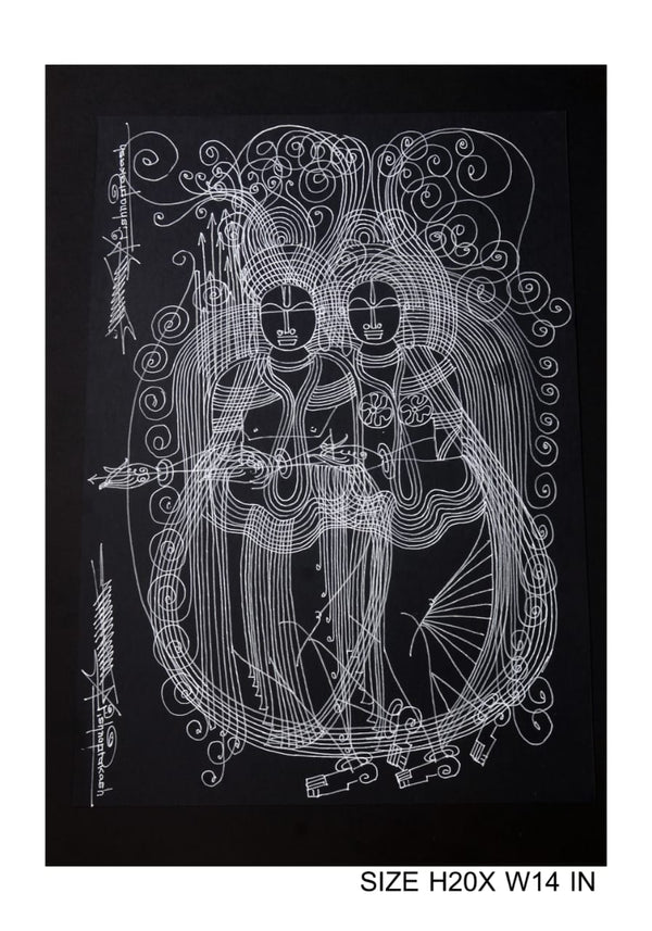 The Surpur Line Art Painting Mixed Media on Paper Unframed (Size: 22 x 16 inches) Artist: Krishna Prakash-Indiehaat