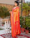 Kashmiri Modal Silk Saree Bright Orange Color with Coral Red Pallu and blouse - IndieHaat