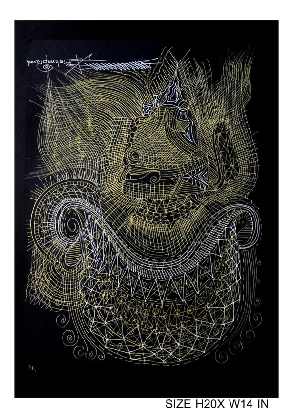 The Surpur Line Art Painting Mixed Media on Paper Unframed (Size: 22 x 16 inches) Artist: Krishna Prakash-Indiehaat