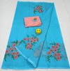 Kota Doria Blue Pure Cotton Embroidery Saree With Blouse Handcrafted-Indiehaat