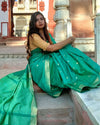 Katan Staple Silk Saree Green Color with running blouse - IndieHaat