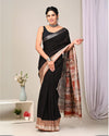 Indiehaat| Linen Saree black Handblock Printed With running blouse Dabu Bagru Ajrakh