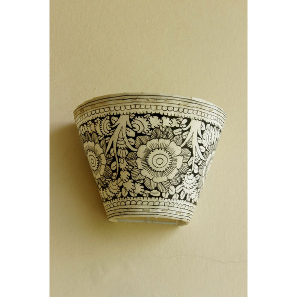 Indiehaat | Flower Kalamkari Handpainted Wall Mount Leather Lamp | 5.5 Inch
