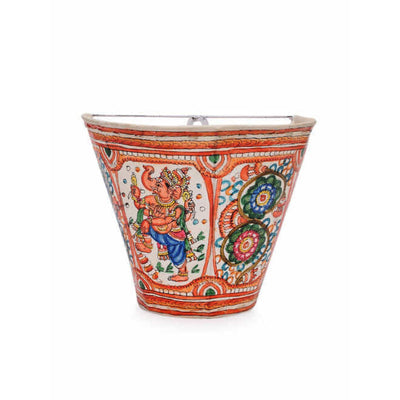 Indiehaat | Peacock Kalamkari Handpainted Wall Mount Leather Lamp | 8.5 Inch