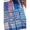 Silkmark Certified Tussar Silk Madhubani Block Print Blue Saree with Blouse-Indiehaat