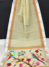 Kota Doria Paithani Embroidery Designer Saree Light Yellow Colour with running blouse-Indiehaat