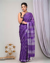 Indiehaat| Linen Saree purple Handblock Printed With running blouse Dabu Bagru Ajrakh