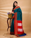 ILKAL Handloom Cotton Silk Saree Dark Turquoise Color with running blouse - IndieHaat