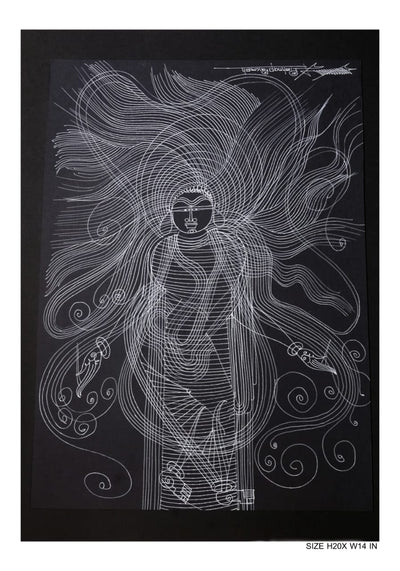 The Surpur Line Art Painting Mixed Media on Paper Unframed (Size: 22 x 16 inches) Artist: Krishna Prakash-Indiehaat