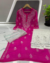 Georgette Chikankari Gala Buti Kurti Dark Rose Pink Color with Bottom, Dupatta and Inner - IndieHaat