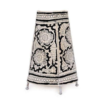Indiehaat | Flower Kalamkari Handpainted Standing Round Leather Lamp | 9 Inch