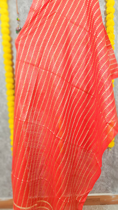 Katan Silk Banarasi Brocade Dupatta Tomato Red Color - IndieHaat