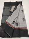 Kota Doria Handblock Printed Black Saree with blouse-Indiehaat