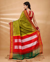 ILKAL Handloom Cotton Silk Saree Olive Green Color with running blouse - IndieHaat