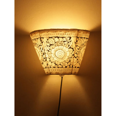 Indiehaat | Flower Kalamkari Handpainted Wall Mount Leather Lamp | 5.5 Inch