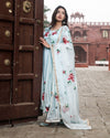 Organza Stitched Suit Light Blue Color Hand painted - IndieHaat