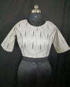 Pure Cotton Blouse Gray Color Ikkat Design - IndieHaat