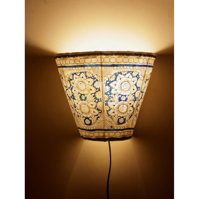 Indiehaat | Flower Kalamkari Handpainted Wall Mount Leather Lamp | 8.5 Inch