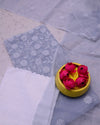 Kota Doria Suits White & Lavendar Gray Color Embroidery Work (Top+Bottom+Dupatta) - IndieHaat