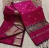 Maheshwari Cotton Silk Saree Butta Body Ruby Red Color and contrast blouse with butta design - IndieHaat