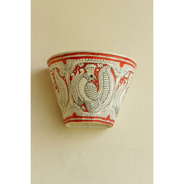Indiehaat | Peacock Kalamkari Handpainted Wall Mount Leather Lamp | 5.5 Inch