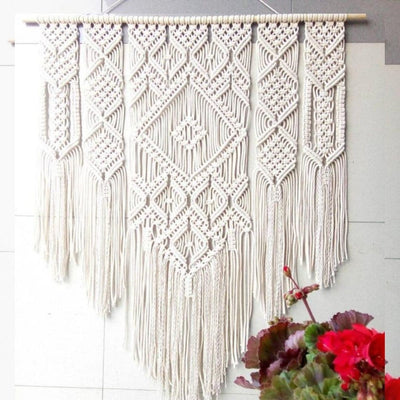 White Macrame Wall Hanging Size - 24X40 Inch-Indiehaat