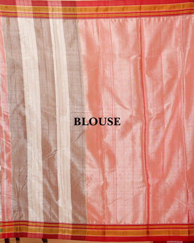 ILKAL Handloom Cotton Silk Saree Coral Pink Color with running blouse - IndieHaat