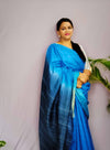 Silkmark certified Chanderi Silk Saree Blue Colour with Running Blouse-Indiehaat