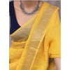 Handwoven Pure Linen Yellow Saree with Blouse-Indiehaat