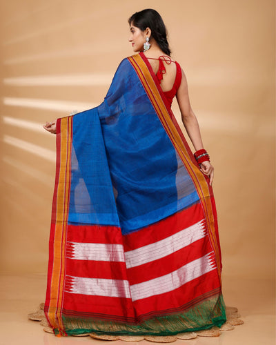 ILKAL Handloom Cotton Silk Saree Royal Blue Color with running blouse - IndieHaat