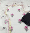 Kota Doria Embroidery White Suit Material with Matching Dupatta and Chikenkari Black Bottom-Indiehaat