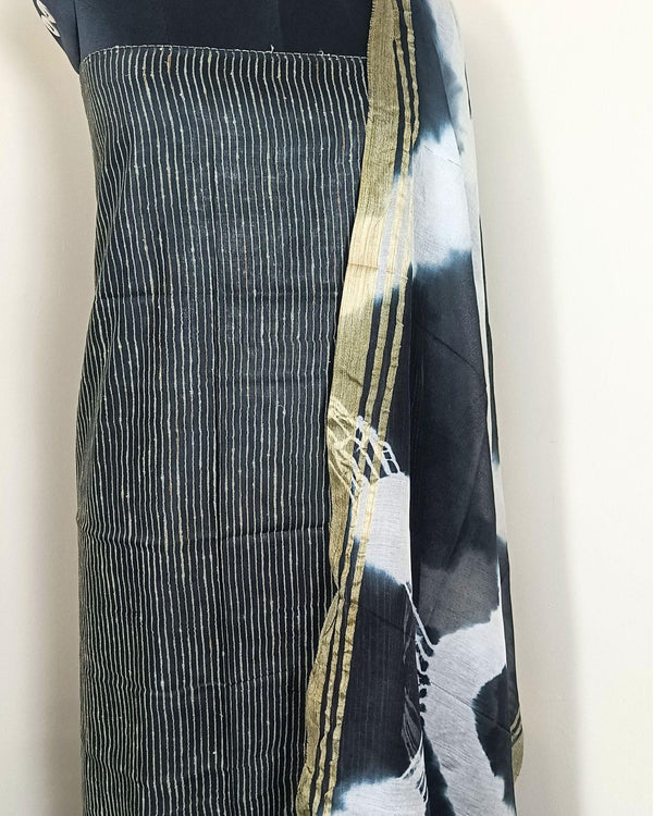 Katan Silk Suit Black (Top+Bottom) with Shibori Dyed Dupatta
