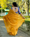 Katan Silk Saree Gajari Color Banarasi Weaves with running blouse - IndieHaat