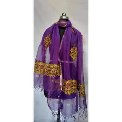 Kota Doria Dupatta with Ajrak Applique Work Handcrafted