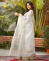 Pure Silk Kota Doria Saree Gray Color allover Hand Pitta work with running blouse - IndieHaat