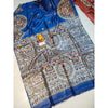 Silkmark Certified Tussar Silk Madhubani Block Print Blue Saree with Blouse-Indiehaat