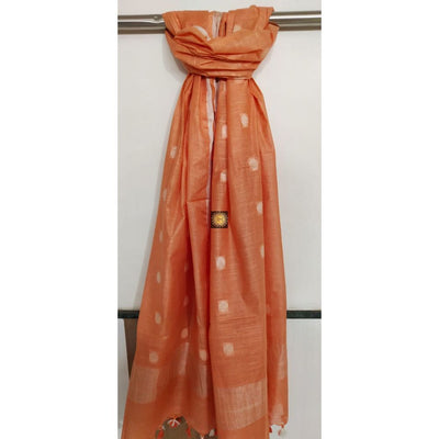 Hand Dyed Slub Linen Orange Dupatta-Indiehaat