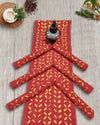 Cotton Table Runner and Mat Set (6+1) Applique work Red Color - IndieHaat