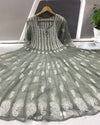 Georgette Anarkali Gown (56 kali) Gray Color Chikankari work with inner - IndieHaat