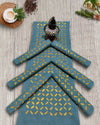 Cotton Table Runner and Mat Set (6+1) Applique work Blue Color - IndieHaat