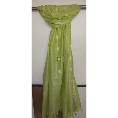 Hand Dyed Slub Linen Green Dupatta-Indiehaat