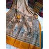 Silkmark Certified Tussar Silk Madhubani Block Print Biege color Saree with Blouse-Indiehaat