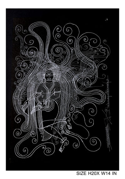 The Surpur Line Art Painting Mixed Media on Paper Unframed (Size: 22 x 16 inches) Artist: Krishna Prakash-Indiehaat