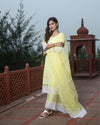 Kota Doria Cotton Suit (Top+Bottom+Dupatta) Yellow Color Stitch embroidery work - IndieHaat