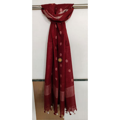 Hand Dyed Slub Linen Maroon Dupatta-Indiehaat